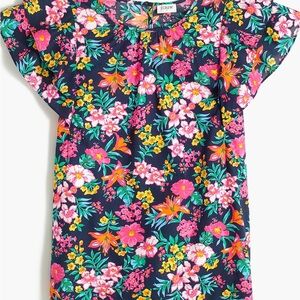 J. Crew Navy Floral Flutter Sleeve Top